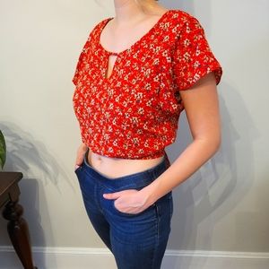 Red Floral Tied Shirt